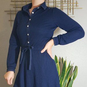 Vintage Blue Button Down Tie Waist Dress